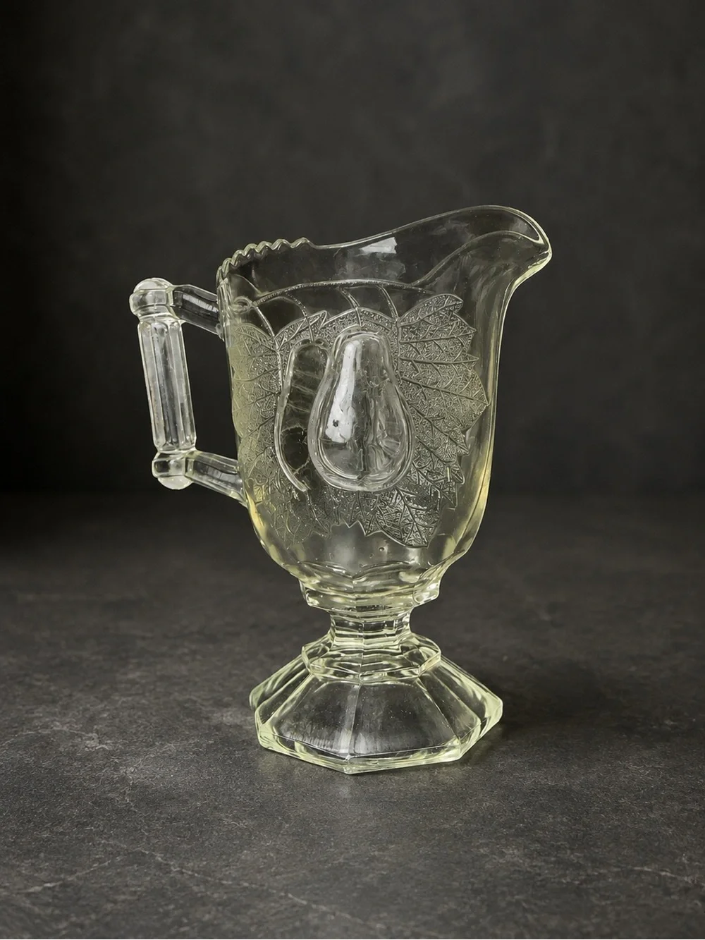 Vintage Jeannette Glass Baltimore Pear Clear Footed Creamer Pitcher